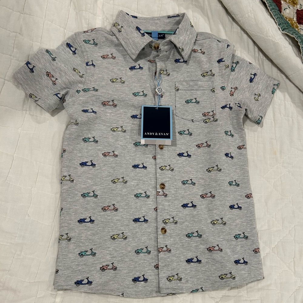 Andy & Evan Gray Shirt with Scooter Pattern
